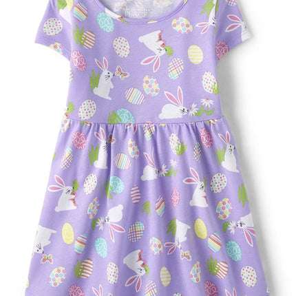 The Children's Place Baby One Size and Toddler Girls Short Sleeve Casual Dresses, Purple Easter, 18-24 Months