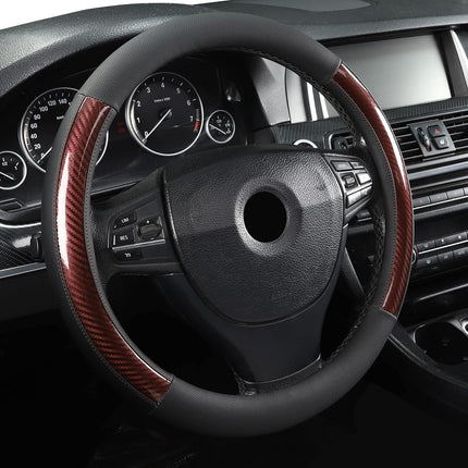 Housse de volant de voiture universelle en cuir microfibre 15", élastique, antidérapante, respirante et inodore, noire et marron
