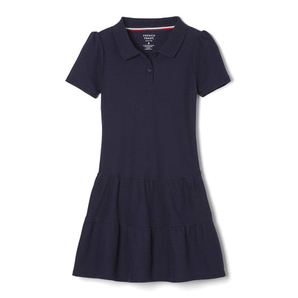 French Toast Vestido polo de piqué con volantes para niña, azul marino, 4