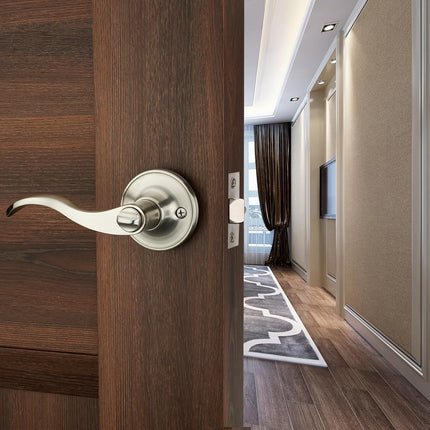 1 Pack of HENYIN Wave Lever Door Lock/Door Knob Hardware Handle and Closet Lockset, Silver Color, Bathroom Version Without Key,Rihgt Hand (805SN-R-Bk)