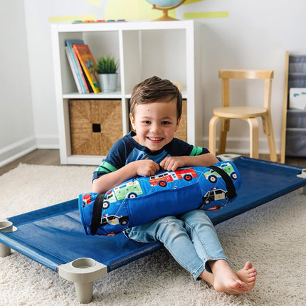 Wildkin Modern Nap Mat for Kids – Soft Cozy Cotton Blend with Pillow & Elastic Straps, Ideal for School & Travel - Heroes