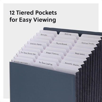 Smead Stadium File, 12 Pockets, Tear Resistant Gusset, Letter Size, Navy, Alphabetic/Daily/Monthly/Household Labels (70211)
