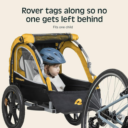 Remolque de bicicleta Retrospec Rover para niños - Remolque de bicicleta plegable/plegable de doble pasajero con ruedas de 16", reflectores de seguridad y compartimento de almacenamiento trasero - Sun