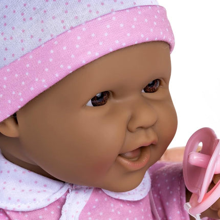 JC Toys - Hispanic La Baby Doll 40 cm Has Soft and Washable Body, Magic Bottle and Pacifier, Pink and White, Designed in Spain, 12 Months