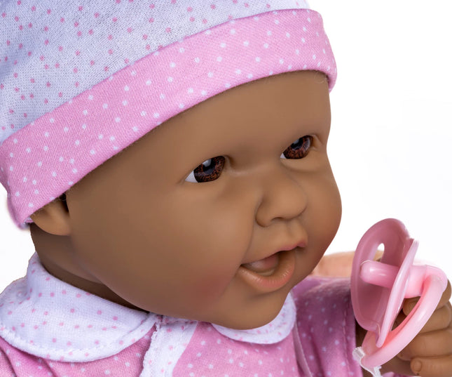 JC Toys - Hispanic La Baby Doll 40 cm Has Soft and Washable Body, Magic Bottle and Pacifier, Pink and White, Designed in Spain, 12 Months