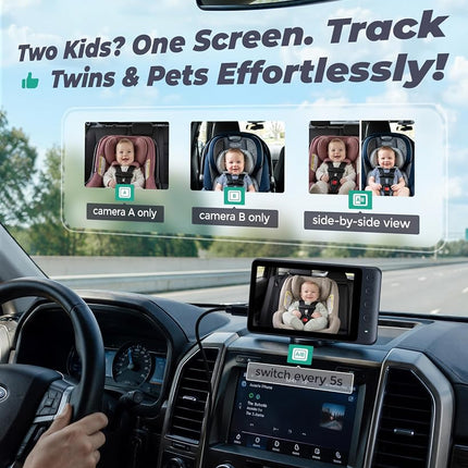 WEMOH Magnetic Dual Baby Car Camera for Two Kids, 1080P IPS Display with Magnetic Mount, 3 Modes(Zoom/Mirror/Split), Automatic Night Vision, USB-Powered Car Camera for Baby Rear Facing (2 Cams)