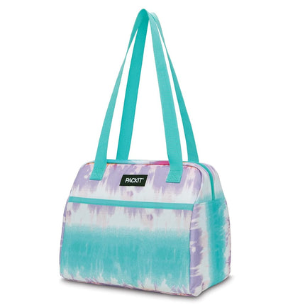 PackIt Freezable Hampton Tote Bag - Insulated Picnic Lunch Cooler Bag for Travel & On-The-Go, Gel-Lined Walls Chill Meals & Drinks for Hours, Comfortable Shoulder Straps, Zip Closure. Tie Dye Sorbet