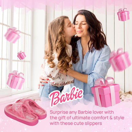 Pantuflas Barbie Extra Cozy Fuzzy de meter para mujer, color rosa intenso, talla M