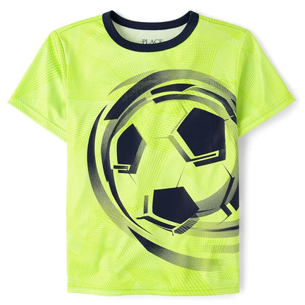 The Children's Place Boys' Short Sleeve Crew Neck T-Shirts, Lime Soccer Ball, XX-Large