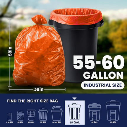 Plasticplace 55-60 Gallon Trash Bags │ 1.2 Mil │ Orange Heavy Duty Garbage Can Liners │ 38” x 58” (50 Count)