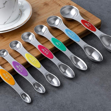 Magnetic Measuring Spoons Stainless Stee with Leveler Double Sided Teaspoons for Measurements Dry and Liquid Ingredients Set of 8 Measuring Spoons of 7