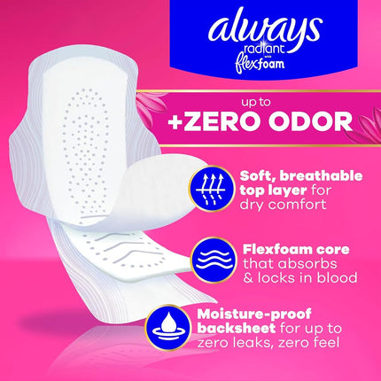Always Radiant Size 2 Extra Heavy Flow, Light Clean Scent, 36 Pads