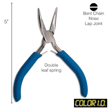 The Beadsmith Color-ID Bent Chain Nose Plier – 5 inches (127mm) – Blue Comfort Grip Handle – Polished Steel Head and Double-Leaf Spring - Tool for Jewelry Making