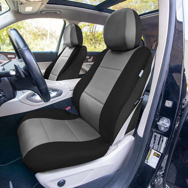 FH Group PU001GRAYBLACK102 Universal Fit Front Set Gray Black Automotive Seat Covers fits most Cars, SUVs, and Trucks (Faux Leather, Set of 2)