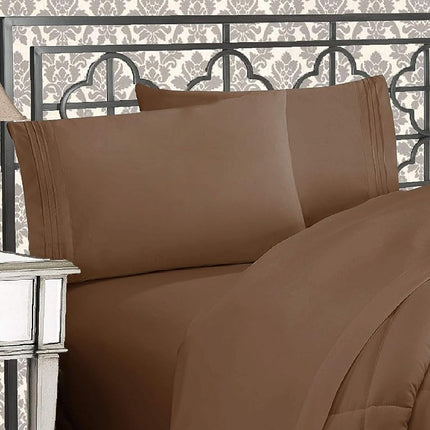 Elegant Comfort 4-Piece 1500 Thread Count Egyptian Quality Ultra Soft Wrinkle, Fade, Stain Resistant Bed Sheet Sets with Deep Pockets, Full, Taupe