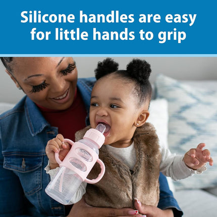 Dr. Brown’s Narrow Transitional Sippy Bottle with Silicone Handles 8oz 250mL Pink 1-Pack