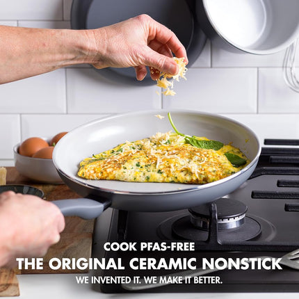GreenPan Dover, batterie de 2 poêles à frire de 20 cm et 25 cm, revêtement antiadhésif en céramique non toxique sans PFAS, pour saisir, faire revenir, frire, œufs, omelettes, compatible lave-vaisselle et four, poignée froide, bords verseurs faciles, noir