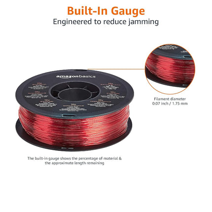 Amazon Basics TPU 3D Printer Filament, 1.75 mm, Red, 1 kg Spool (2.2 lbs)