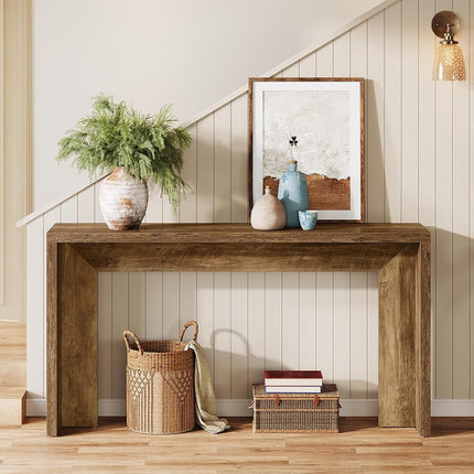 Tribesigns Farmhouse Console Table, 140 cm Wooden Sofa Table with Storage for Entrance, Foyer, Hallway, Living Room, Easy Assembly, Rustic Brown