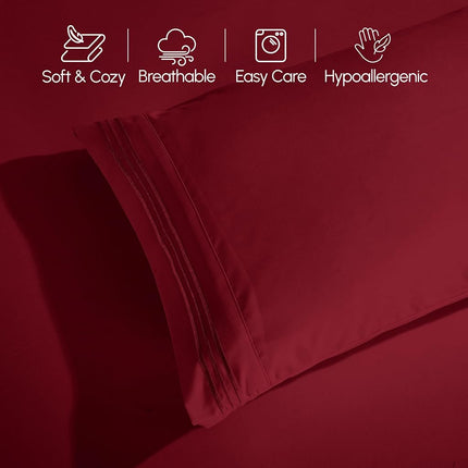 Elegant Comfort 4 Piece 1500 Thread Count Luxurious Ultra Soft Egyptian Quality Coziest Sheet Set, King, Burgundy Red