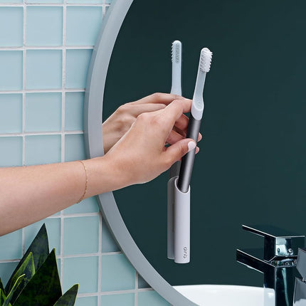 quip Electric Toothbrush for Adult - Sonic Toothbrush with Travel Cover and Mirror Holder, Soft Bristles, Timer and Metal Handle - Slate