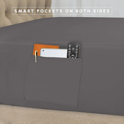 Elegant Comfort Silky Soft 8-Piece Dobby Stripe Bed-in-a-Bag Comforter Set, includes 4pc Smart Sheet Set, Bed Skirt, Comforter, Matching Pillowcases and Shams - Twin/Twin XL, Gray