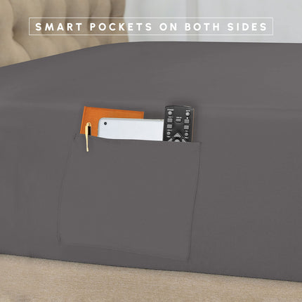 Juego de edredón Elegant Comfort Silky Soft Dobby Stripe de 8 piezas en una bolsa, incluye juego de sábanas inteligentes de 4 piezas, faldón de cama, edredón, fundas de almohada a juego y fundas decorativas - Twin/Twin XL, gris