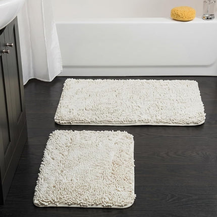 Bedford Home 2-Piece Memory Foam Shag Bath Mat, White
