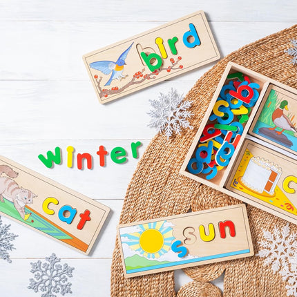 Melissa & Doug See & Spell − Wooden Alphabet Letters with Flash Cards | Educational Word Puzzles for Children | Age 4–6