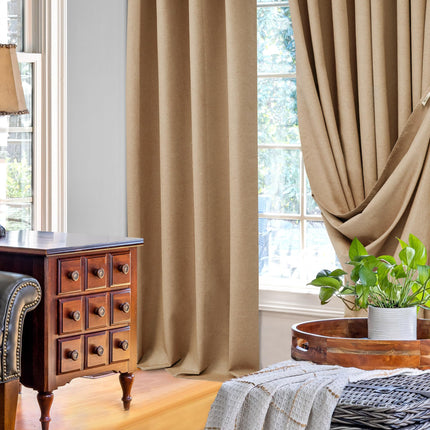Deconovo 100% Blackout Lightweight Faux Linen Curtains for Bedroom Noise Reducing Thermal Insulated Window Curtains for Dining Room Living Room Office Baby Nursery,Khaki,52WX74L in,2 Panels