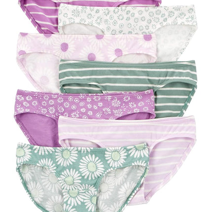 Carter's Girls' Little 7-Pack Underwear, Green/Purple Daisy, 8 Years