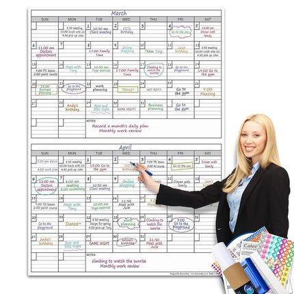 Dry Erase Two Month Laminated jumbo Wall Calendar,