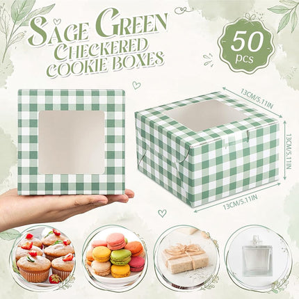 Chivertion 50 Pack Sage Green Gingham Cookie Boxes with Window