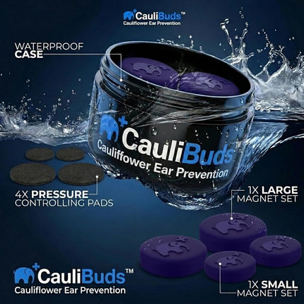 Caulibuds™ Cauliflower Ear Magnets - Premium Silicone Magnet Compression Kit for Cauliflower Ear Prevention & Treatment in BJJ, Wrestling, MMA, & Rugby - Minimize Ear Draining (Purple)