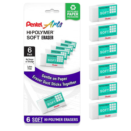 Pentel Hi-Polymer Soft Eraser, Pack of 6 (ZES08PF6)