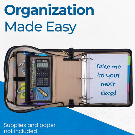 Case-it The Print Mighty Zip Tab 3" O Ring Binder with Zipper, 5 Colours, Multi Pockets, 600 Sheets, with Strap