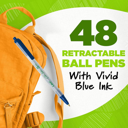 BIC ReVolution Clic Stic Retractable Ball Pen, 62% Recycled Plastic Pen, Blue, Medium Point (1.0 mm), 100% Recycled Packaging, 48 Count Pack