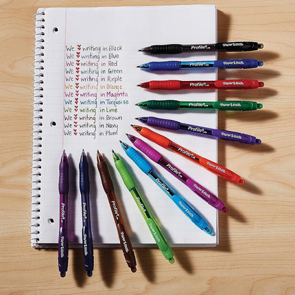 Paper Mate Profile Retractable Ballpoint Pens, Bold (1.4mm), Stocking Stuffers, Assorted Colors, 12 Count