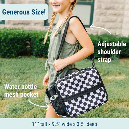 Wildkin Kids ECO rPET Insulated Lunch Box – Keeps Food Hot or Cold, Easy-Clean Lining, Mesh Pockets & BPA-Free – Boys & Girls, Ideal for School, Travel & Daycare – Black and White Checkered