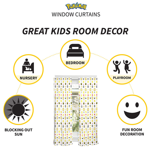 Franco Kids Window Curtain Panels Drapes Set, 82 in x 63 in, Pokemon