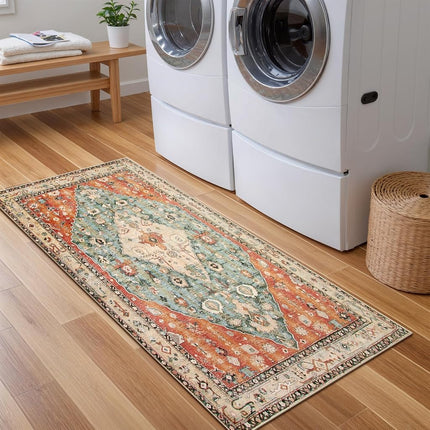 Lahome Boho Tribal Area Rug - 2x4.3 Hallway Runner Rug Doormat Bohemian Faux Wool Throw Rug Non-Slip Washable Low-Pile Floor Carpet for Kitchen Laundry Room Entrance Bathroom