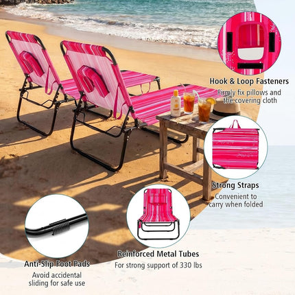 GYMAX Tanning Chair, 330lbs Beach Lounge Chair with Face Hole