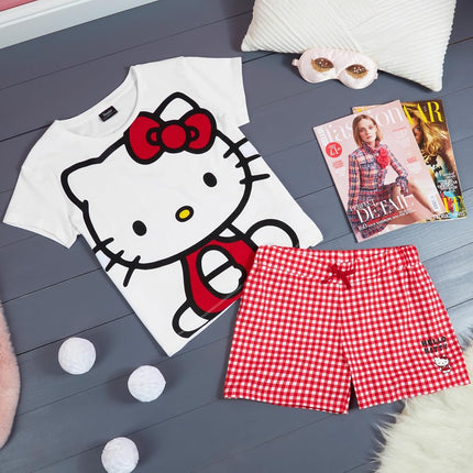 Hello Kitty Womens Pyjamas Short Sleeve PJs Set Teenagers Kawaii Lounge Sets Nightwear Soft Comfy Loungewear Sleepwear Anime Gifts for Women (S, White/Red)