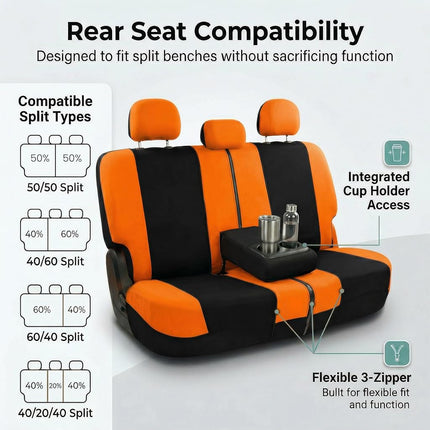 FH Group Automotive Seat Covers Orange Universal Fit Bucket and Bench Cover fits most Cars, SUVs, and Trucks (Full Set Airbag Compatible with Split Bench) FB030ORANGE115