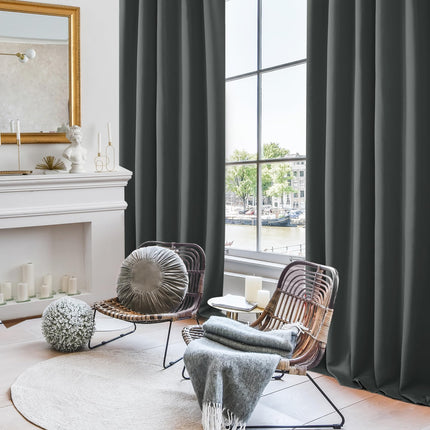Deconovo Back Tab and Rod Pocket Short Blackout Curtains for Kitchen Window Room Darkening Drapes 42Wx54L Inch Dark Grey 2 Panels