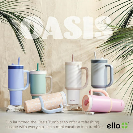 Ello Oasis 24 oz Tumbler with Handle & Retracting Straw | Reusable Insulated Stainless Steel Cup 100% Leakproof, Gifts for Teens Women Men | Keeps Cold for 24 Hours, Cup Holder Friendly, Sunrise Glow