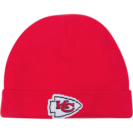 NFL Kansas City Chiefs 3 Pack Bodysuit Footed Pant and Cap Registry Gift Set, red/White Kansas City Chiefs, 6-9M