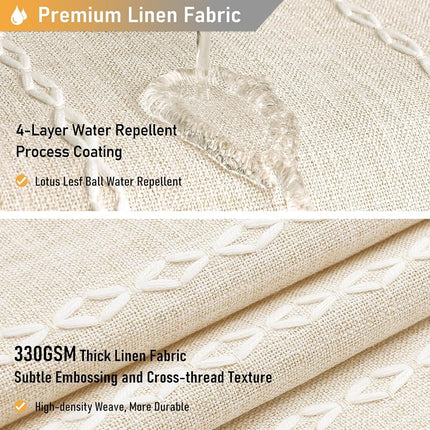 BTTN 72 x 80 Boho Linen Heavy Duty Cloth Shower Curtain Set, Cream/Beige