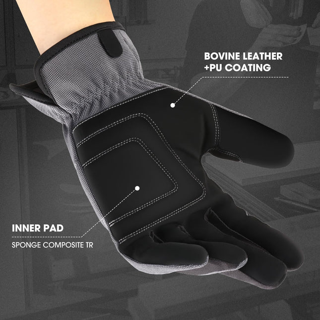 DNA MOTORING 4pair Multi-Purpose Utility Machanic Gloves, Flexible Breathable Performance Padded Knuckles Palm Work Gloves, Grey, TOOLS-00582