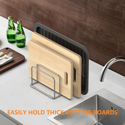 KORRTFID Cutting Board Holder Stand, Chopping Board Storage Rack, Cutting Board Organizer, 304 Stainless Steel Chopping Board Holder, Cookie Sheets Organizer 1.0+1.2 Inch Width Slots (2 PCS)